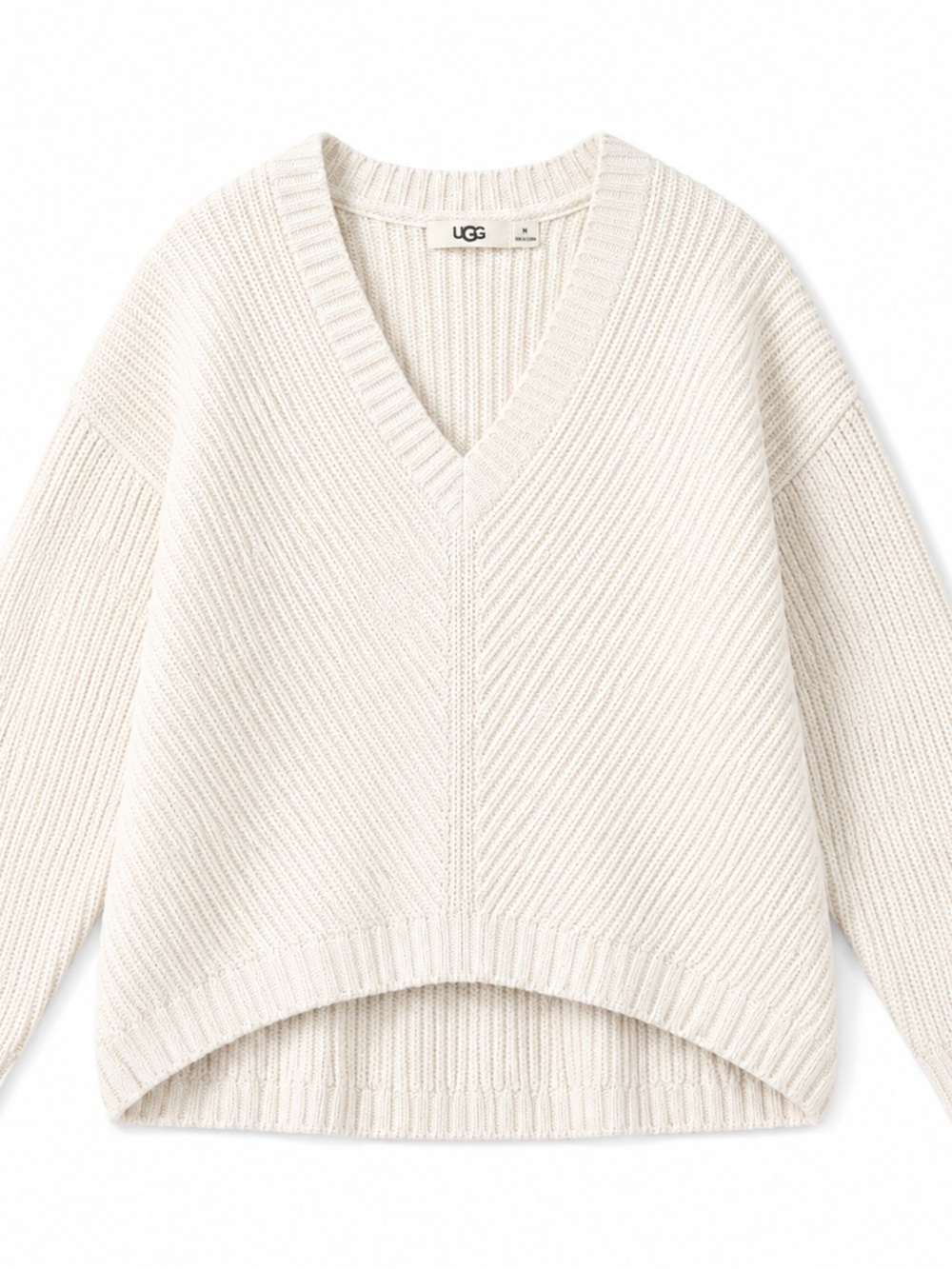 UGG Ivory Cream Criss Sweater  100% Cotton V-Neck Ribbed, M, EXCELLENT CONDITION